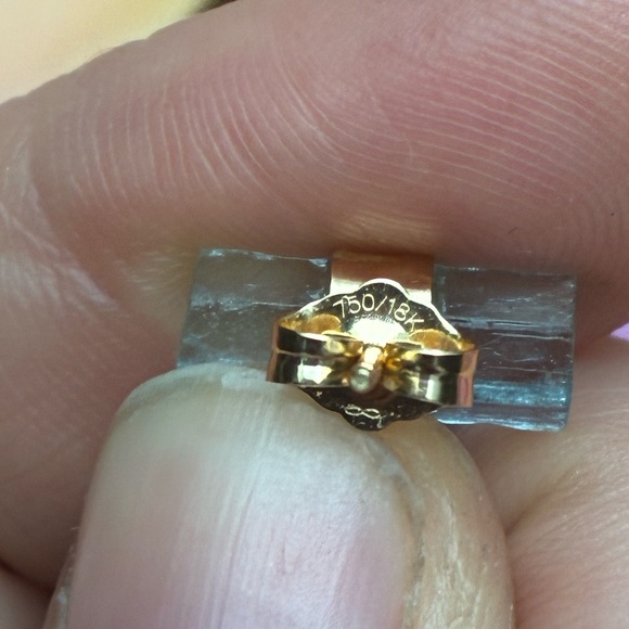 18k solid yellow gold aquamarine raw earrings studs - make offers 🦋💙🦋 - Picture 4 of 7